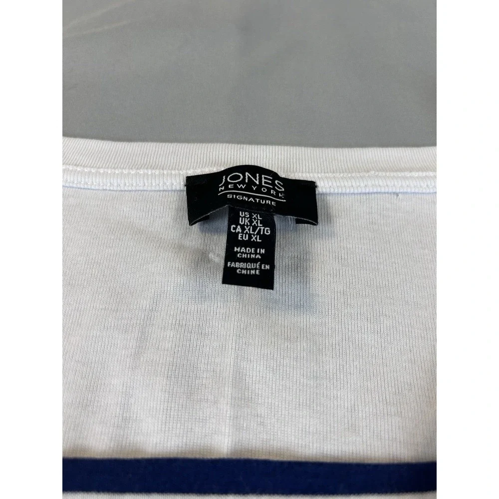Jones‎ New York Womens XL White Top Nautical Stripe 3/4 Sleeve V Neck